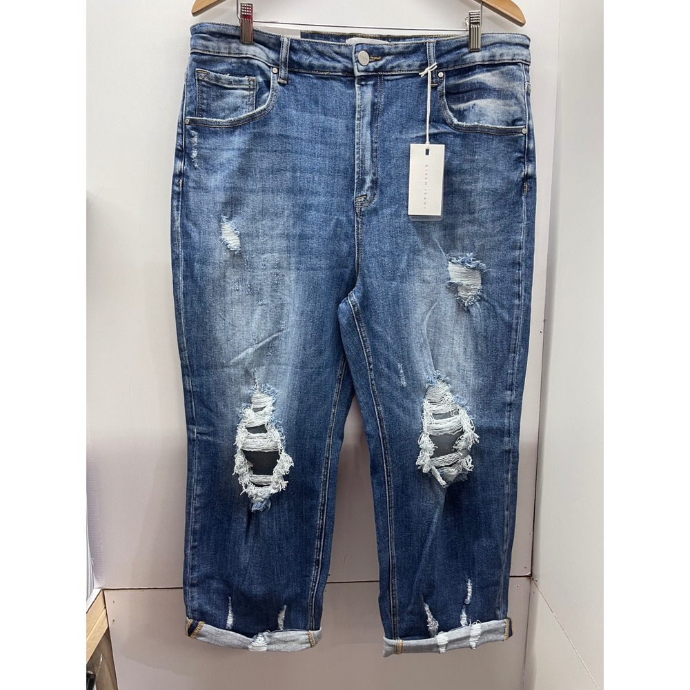 Risen Jeans High Rise Boyfriend Distressed Denim Medium Wash Size 2XL NWT